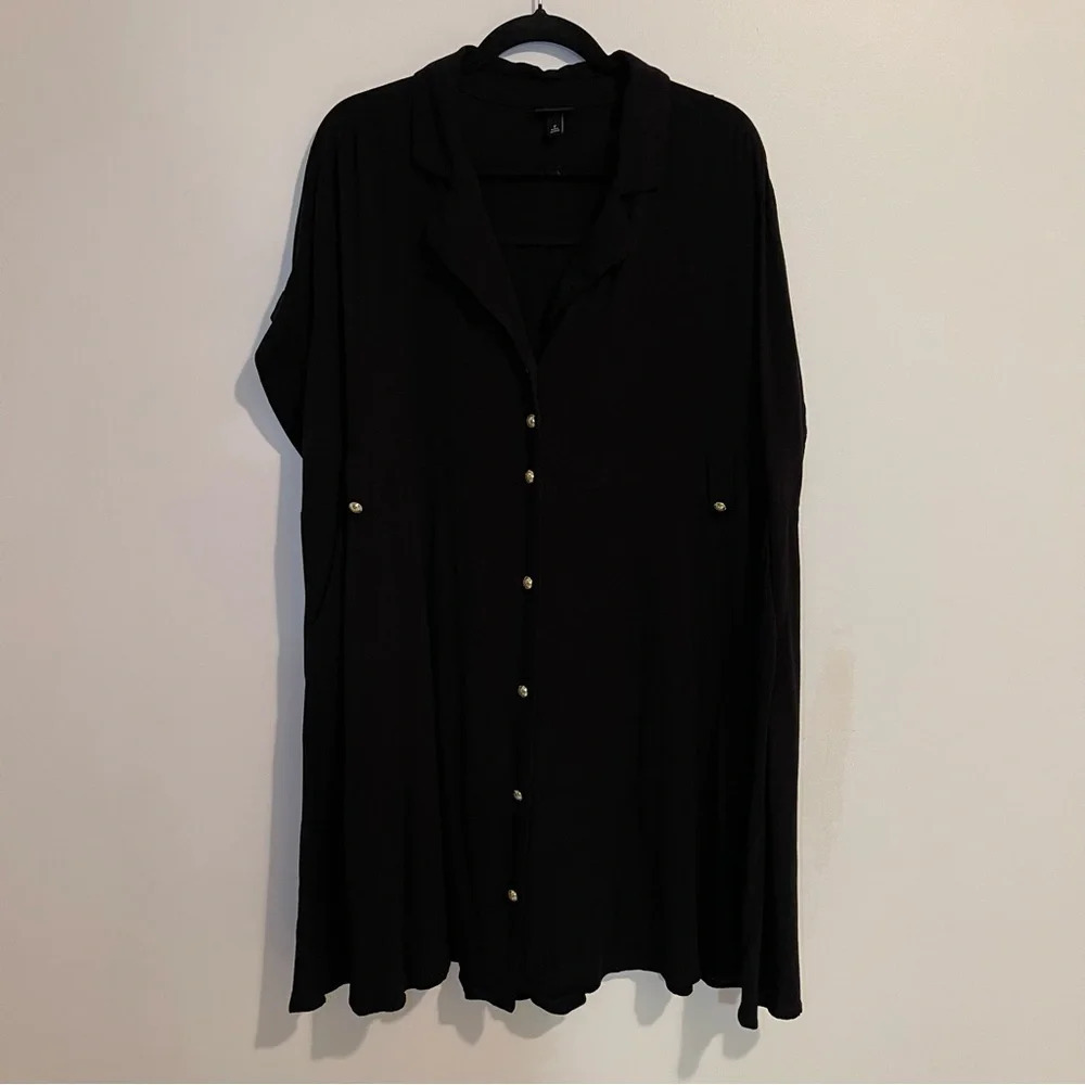 Torrid Rayon Button-Front Collared Dress A-line pockets short sleeve black SZ 2X